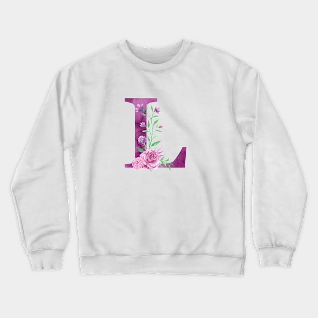 Floral Monogram L Beautiful Rose Bouquet Crewneck Sweatshirt by floralmonogram